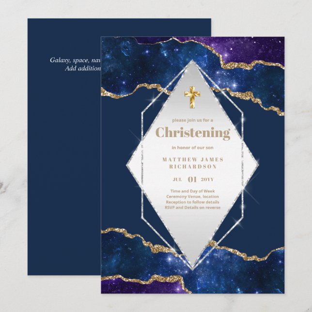BUDGET Galaxy CHRISTENING Invitations Baptême Baut (Devant / Derrière)