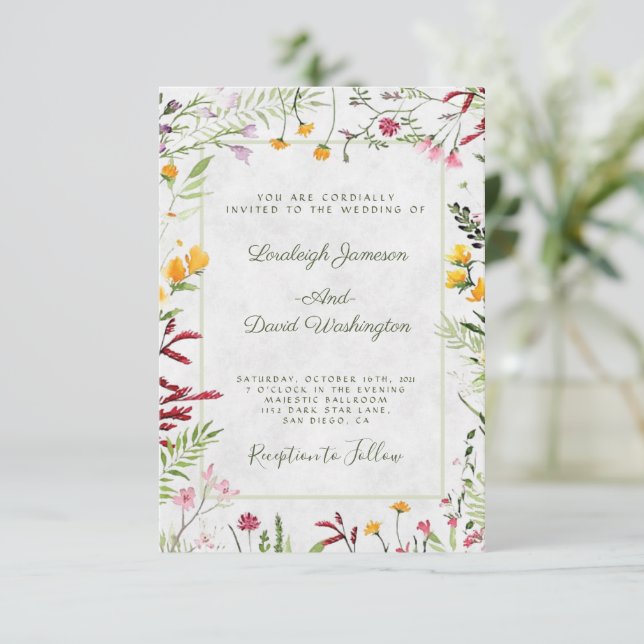 Budget Garden Blumen Hochzeit Einladung (Stehend Vorderseite)