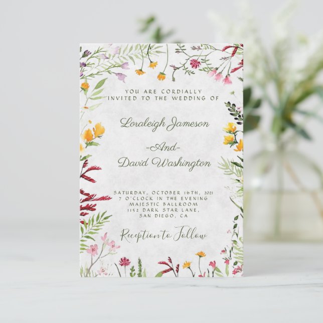 Budget Garden Blumen Hochzeit Einladung (Stehend Vorderseite)