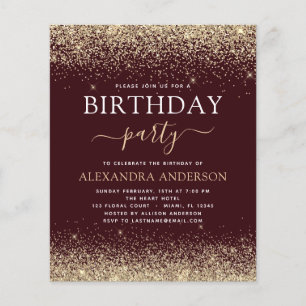 Budget Geburtstag Burgund Gold Glitter Flyer
