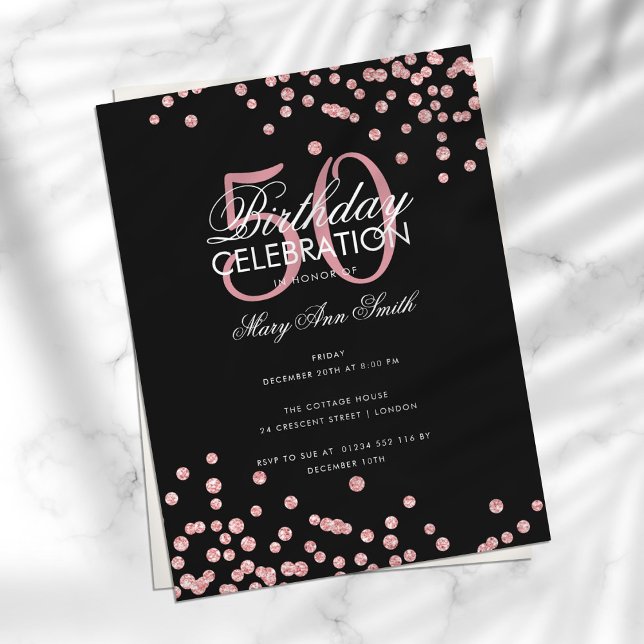 Budget Geburtstag Glitzer Confetti Rose Gold Black Postkarte (Von Creator hochgeladen)