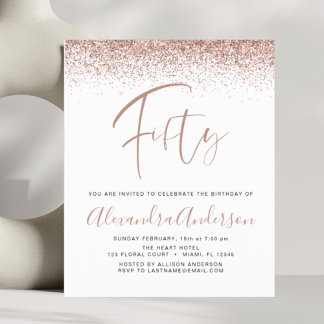 Budget Geburtstag Glitzer Rose Gold Einladung