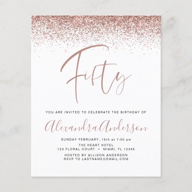 Budget Geburtstag Glitzer Rose Gold Flyer (Vorne)