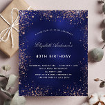Budget Geburtstag Marineblau Rose Goldeinladung<br><div class="desc">Eine moderne,  stilvolle und glamouröse Einladung für eine 40. Geburtstagsfeier (oder jedes Alter). Marineblau,  mit goldenen Rose-Imitaten Glitzer Staub verziert. Die blaue Farbe ist ungleichmäßig. Personalisieren Sie Ihren Namen und Ihre Party-Daten und fügen Sie diese hinzu.</div>
