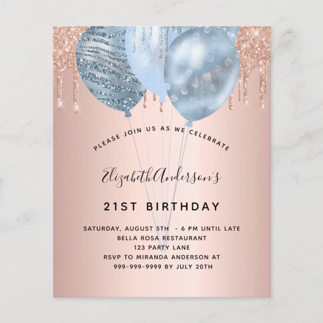 Budget Geburtstag Rose Gold blauen Ballons (Vorderseite)