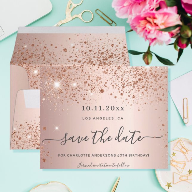 Budget Geburtstag Rose Gold Save the Date Karte (Von Creator hochgeladen)