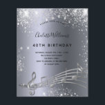 Budget Geburtstag silberne Musiknoten Metall Glitz<br><div class="desc">Eine trendige,  moderne Party Einladung aus dem 40. Jahrhundert. Ein dunkles Imitat silberfarbener Hintergrund mit Musiknoten,  schwarzen Buchstaben. Dekoriert mit Imitaten Glitzer Staub. Personalisieren und fügen Sie Namen und Party-Informationen hinzu.</div>