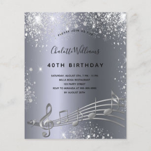 Budget Geburtstag silberne Musiknoten Metall Glitz