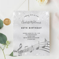 Budget Geburtstag Silberner Musiknoten Glitzer