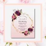 Budget Geburtstagsflorieren Rose Goldeinladung<br><div class="desc">Im Vordergrund: Eine Einladung zu einer 50. (oder einem beliebigen Alter) Geburtstagsfeier. Eine elegante und trendige Rose Gold, weißer Farbverlauf mit einem goldenen Rahmen in Imitaten. Die Einrichtung besteht aus dunklen, lila und bordeauxfarbenen Blume, Rose und Boho-Federn. Vorlagen für einen Namen und Party Details. Der Name wird mit einem handgeschriebenen...</div>