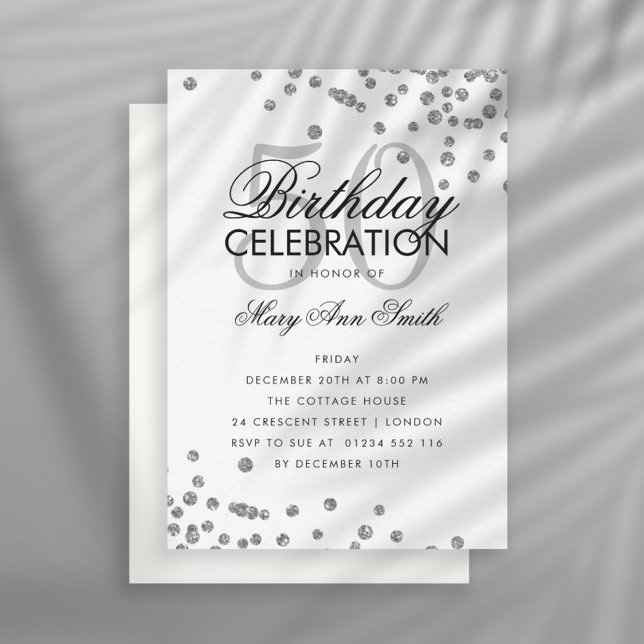 Budget Geburtstagspartei Confetti Silver Einladung (Von Creator hochgeladen)