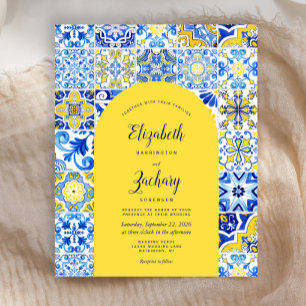 Budget Gelbe Bogen Blaue Fliesen Hochzeitseinladun