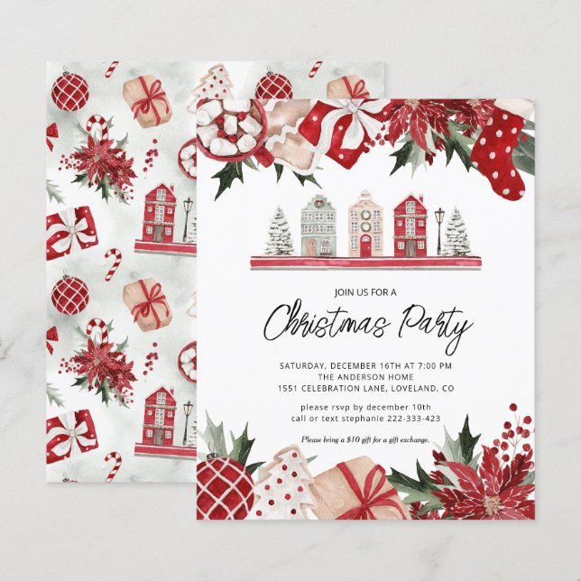 Budget Gemütliches Weihnachtsfest Party Einladung (Vorne/Hinten)