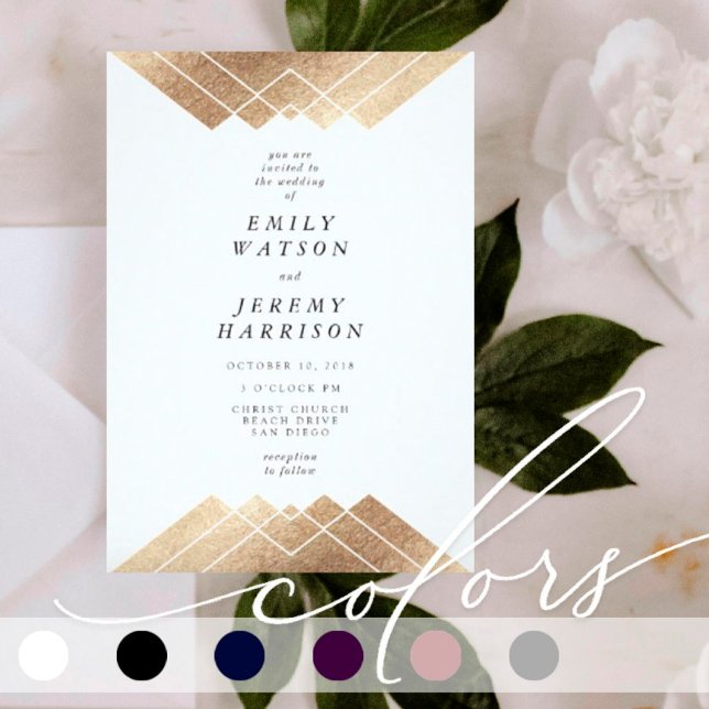 Budget Geometric White Gold Gatsby Wedding INVITE (Von Creator hochgeladen)