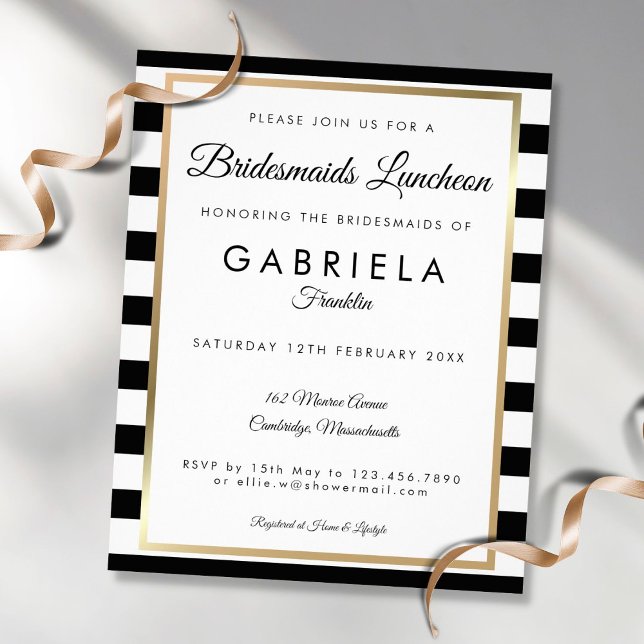 Budget gestreift Gold Bridesmaier Luncheon Einladu Flyer (Von Creator hochgeladen)