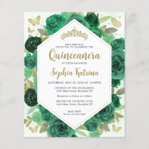 Budget Girald Green Floral Gold Quinceñera