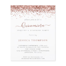 Budget Girly Rose Gold Glitzer Quinceañera Einladu