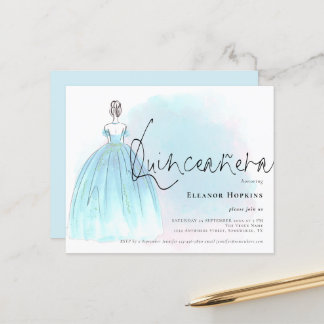 Budget Glam Blue Dress Quinceanera Einladung