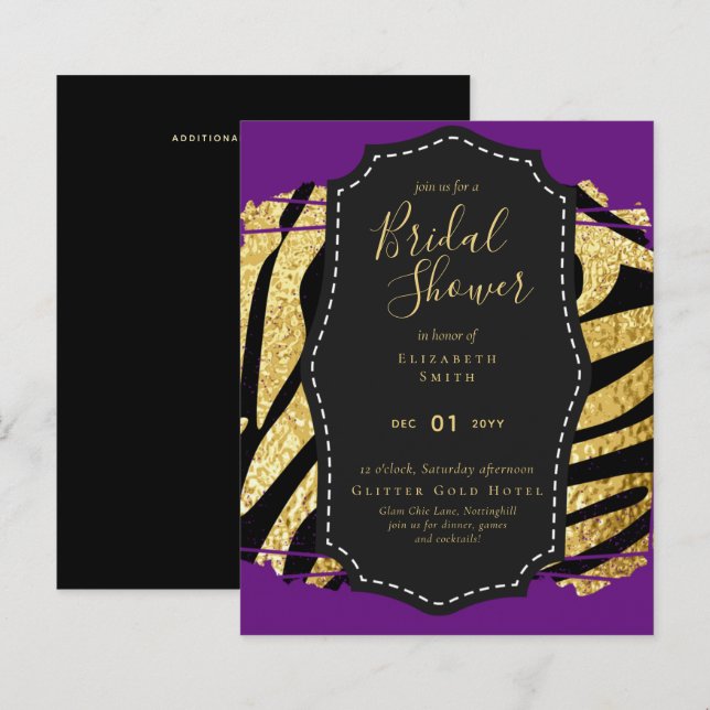 Budget Glam Gold Lila Brautparty Einladung (Vorne/Hinten)