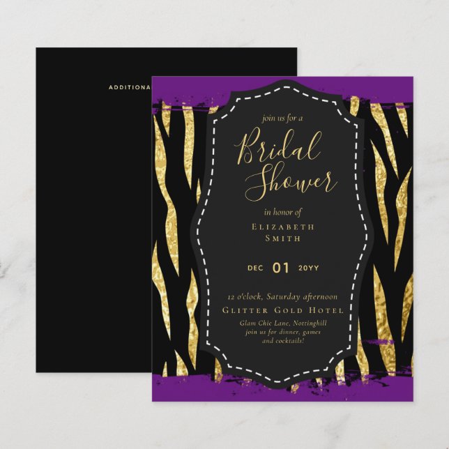 Budget Glam Gold Lila Brautparty Einladung (Vorne/Hinten)