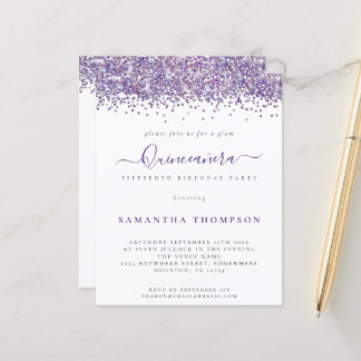 Budget Glam Lila Glitzer Quinceañera Einladung