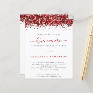 Budget Glam Roter Glitzer Quinceañera Einladung