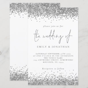 Budget Glam Silver Glitzer Einladung Hochzeit