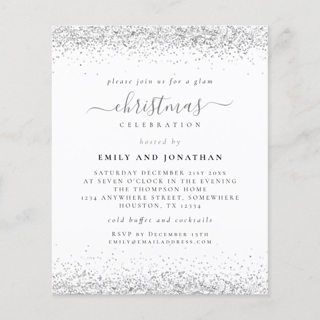 Budget Glam Silver Glitzer Weihnachts-Party Einlad (Vorderseite)