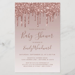 Budget Glitter Drip Rose Gold Babyparty-Einladung