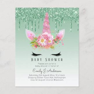 BUDGET Glitter Unicorn Baby Girl Shower Flyer
