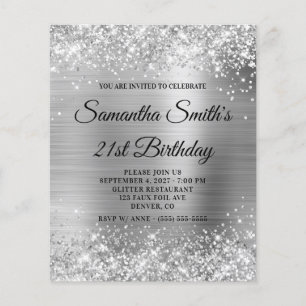 Budget Glittery Silver Foil 21. Geburtstag Einladu