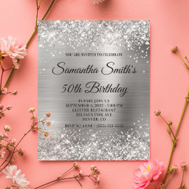 Budget Glittery Silver Foil 50. Geburtstag Einladu