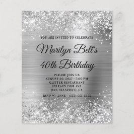 Budget Glittery Silver Girly Foil Einladung