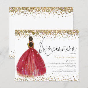 Budget Glitzer Burgundy Kleid Quinceanera Einladun
