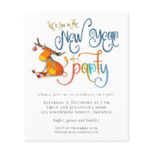 Budget Glitzer Funny Deer New Year Party Einladung