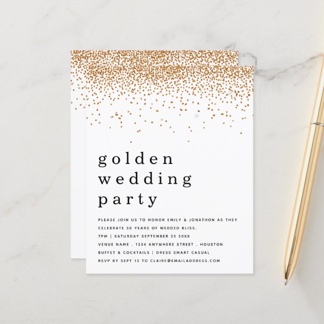 Budget Glitzer Golden Wedding Party Einladung (Vorderseite/Rückseite Beispiel)