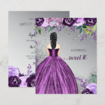 Budget Glitzer Lila Kleid Sweet 16 Einladung