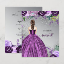 Budget Glitzer Lila Kleid Sweet 16 Einladung