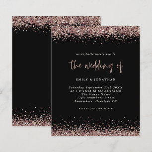 Budget Glitzer Rose Gold Wedding Black Einladung