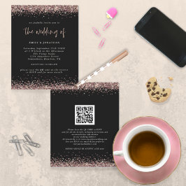 Budget Glitzer Rose Gold Wedding QR Code Einladung