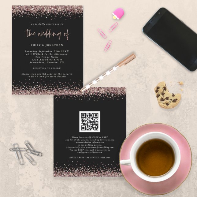 Budget Glitzer Rose Gold Wedding QR Code Einladung (Von Creator hochgeladen)