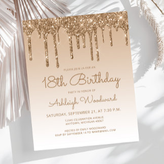 Budget Glitzer Tropfen Gold 18. Geburtstag Einladu