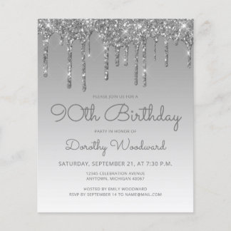 Budget Glitzer Tropfen Silver 90. Geburtstag