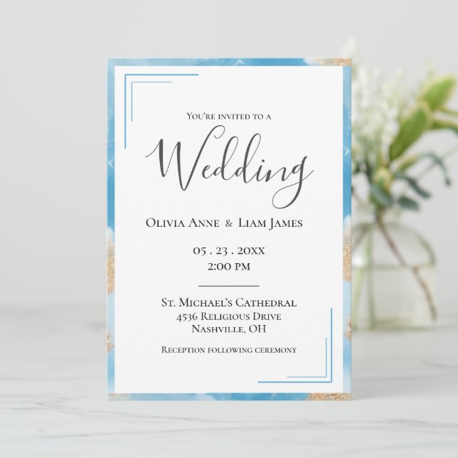 Budget Gold Abstrakt Moderne Hochzeit Einladung (Stehend Vorderseite)