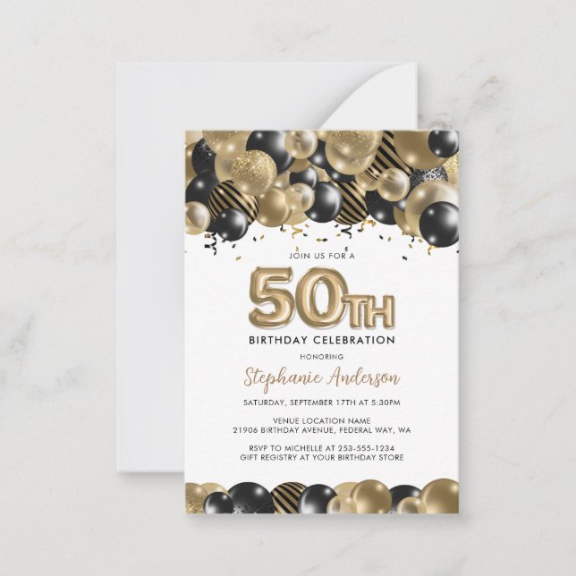 Budget Gold Black Glitzer 50. Geburtstag Einladung (Vorderseite)