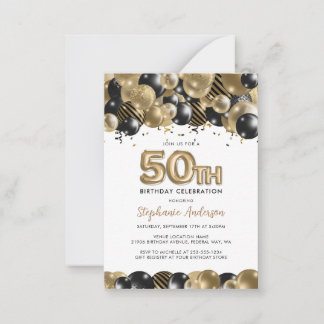 Budget Gold Black Glitzer 50. Geburtstag Einladung
