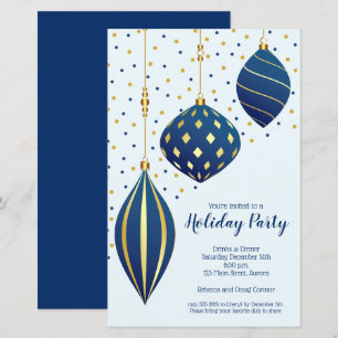 Budget Gold Blue Ornaments Weihnachtseinladungen