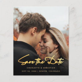 Budget Gold Calligraphy Foto Save the Date Card Flyer