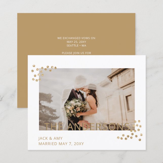 Budget Gold Confetti Foto Hochzeitsankündigung (Vorne/Hinten)