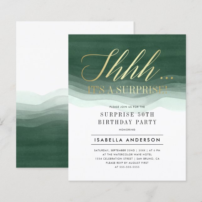 Budget Gold & Emerald Watercolor Überraschung Gebu (Vorne/Hinten)